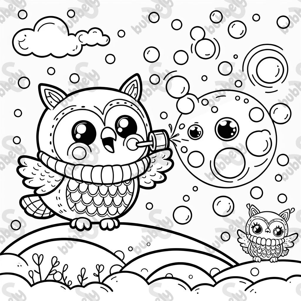 Owl blowing bubbles