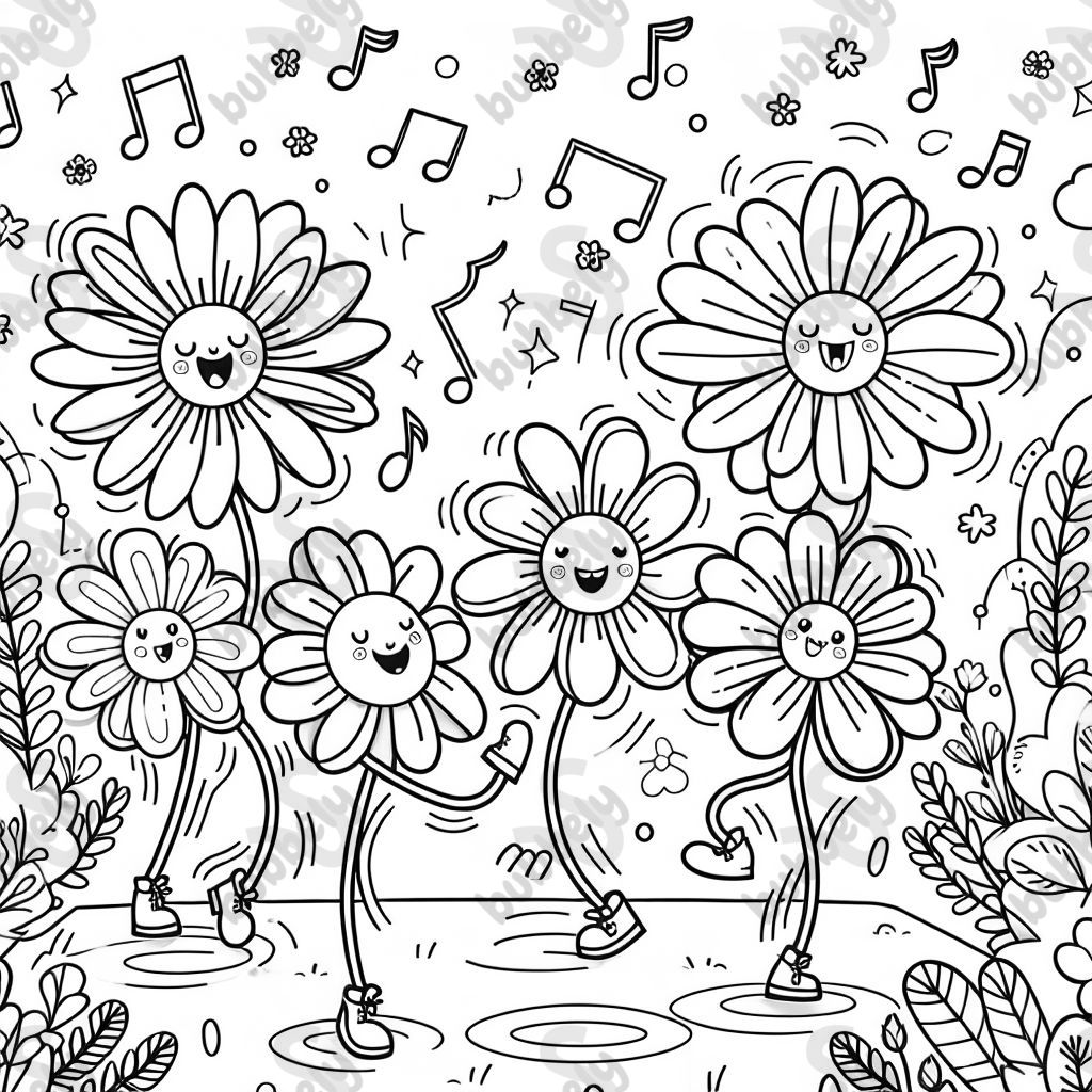 dancing flowers with faces