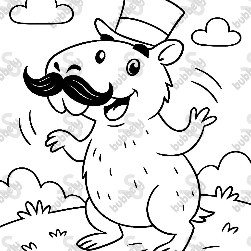 a capybara with a silly mustache and a top hat