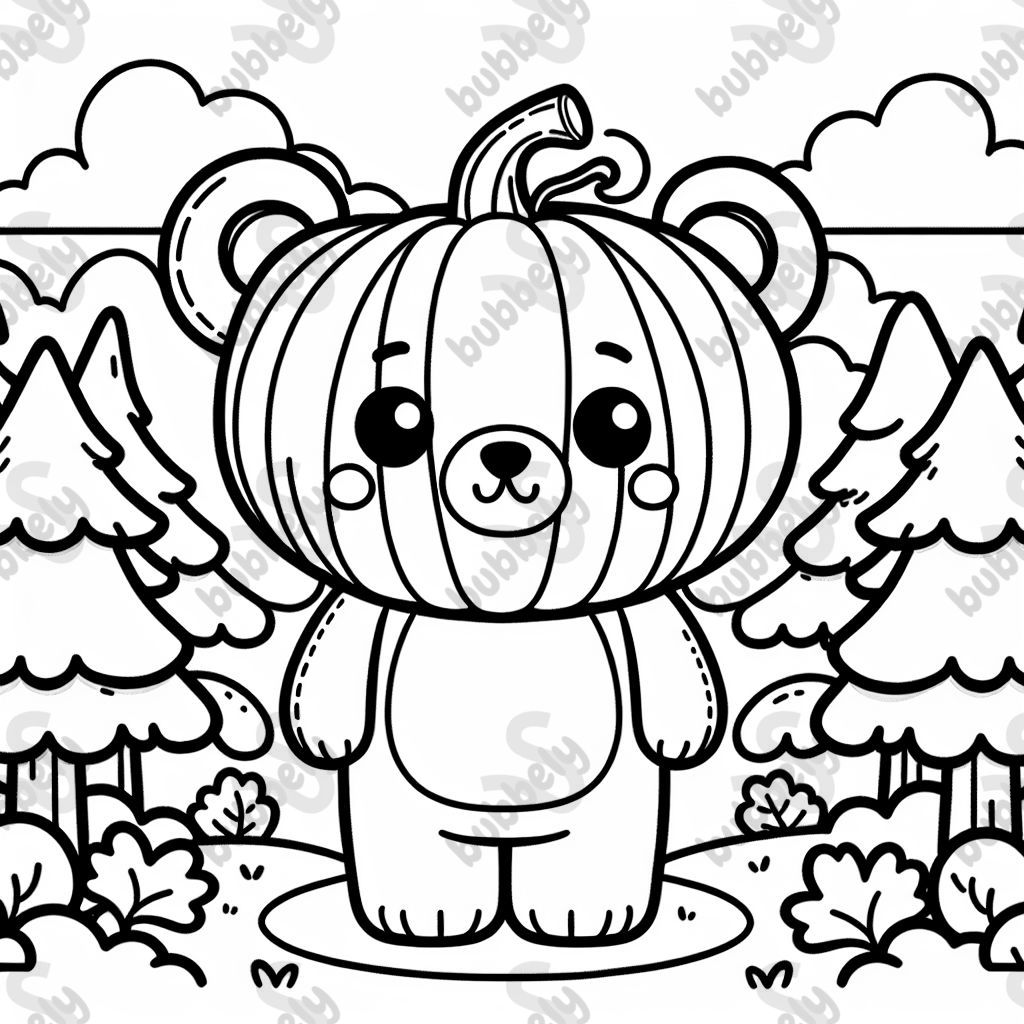 A bear dressed in a pumpkin costume