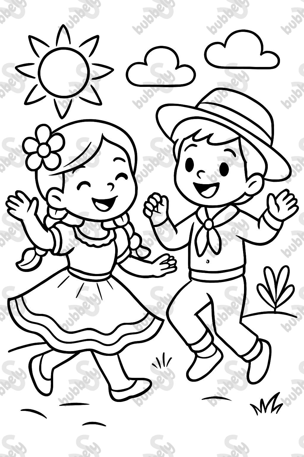 Niña y niño bailan folklore.