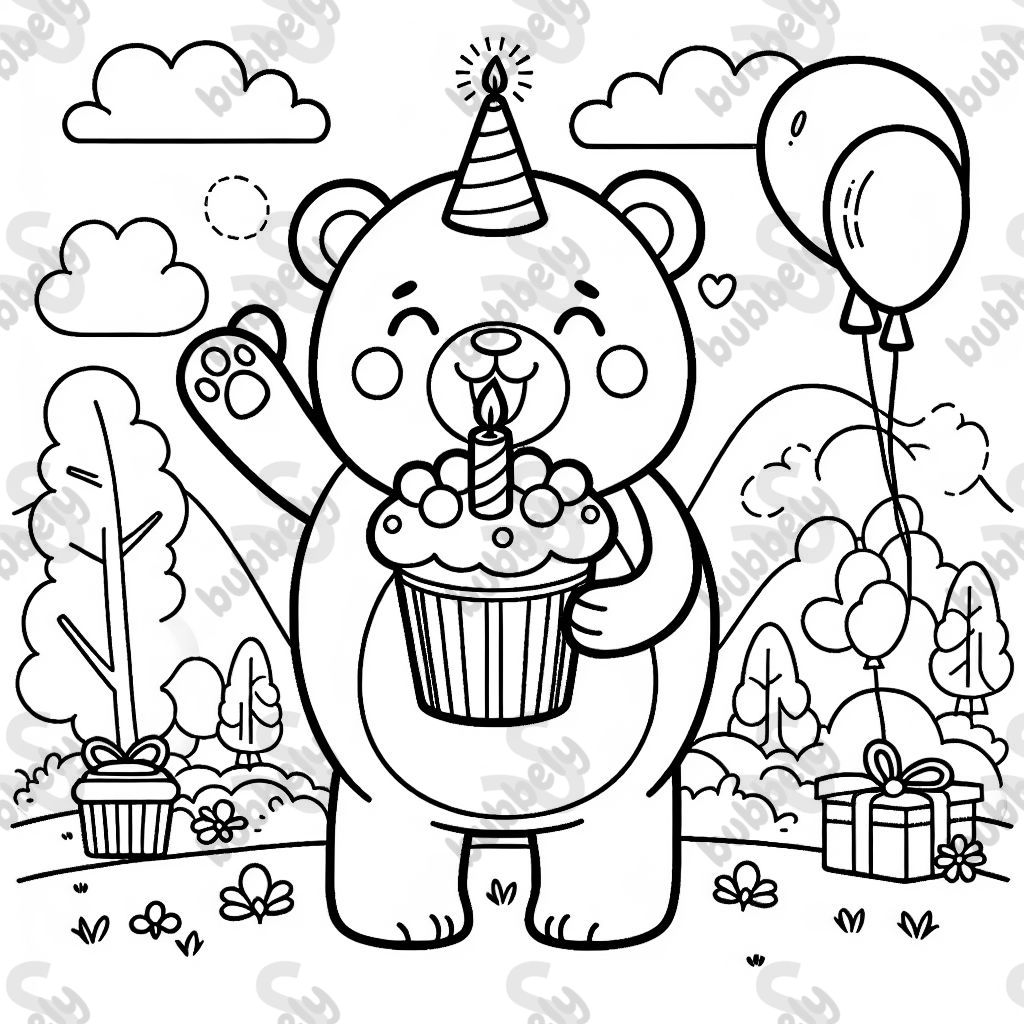 a bear with a birthday cupcake