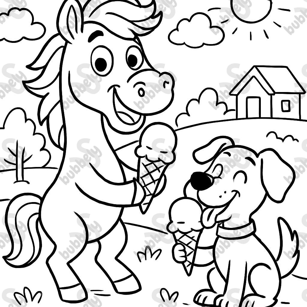 a circus ball with a dog eating ice cream