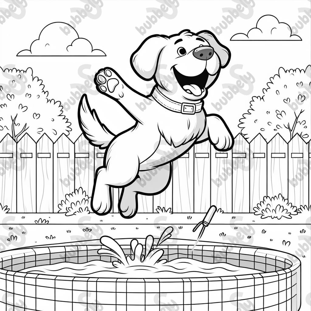 Un chien labrador retriever sautant dans une piscine.