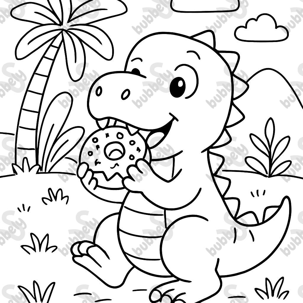 a dinosaur eating a donut