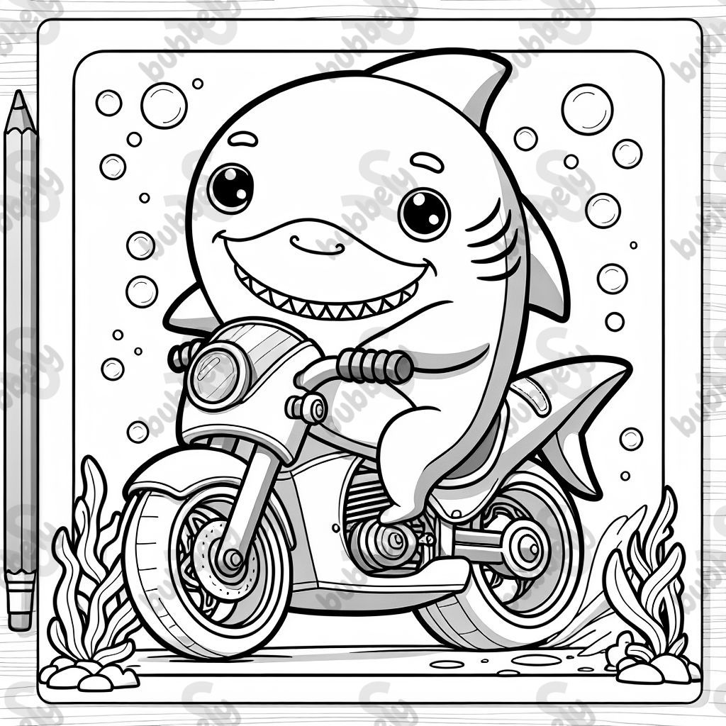 A shark roding a motorcycle 