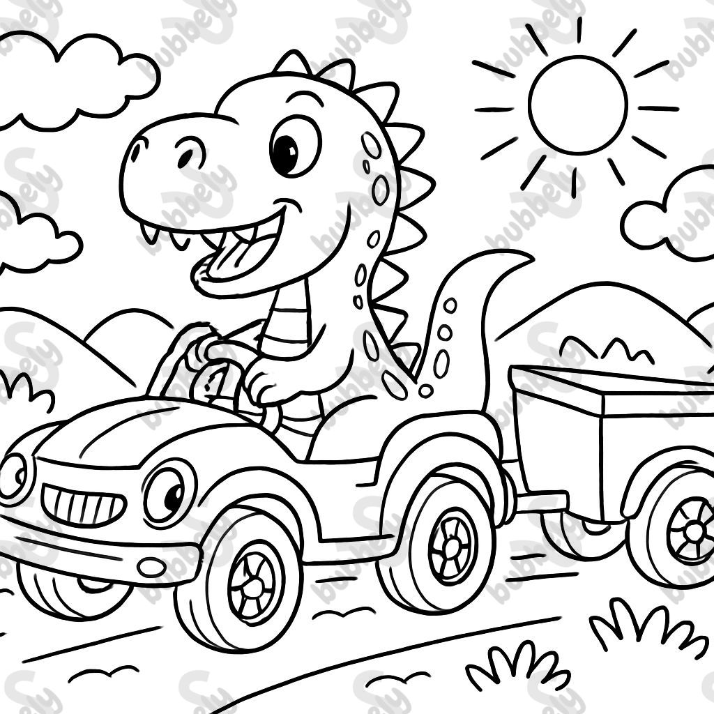 une voiture dinosaure avec une remorque