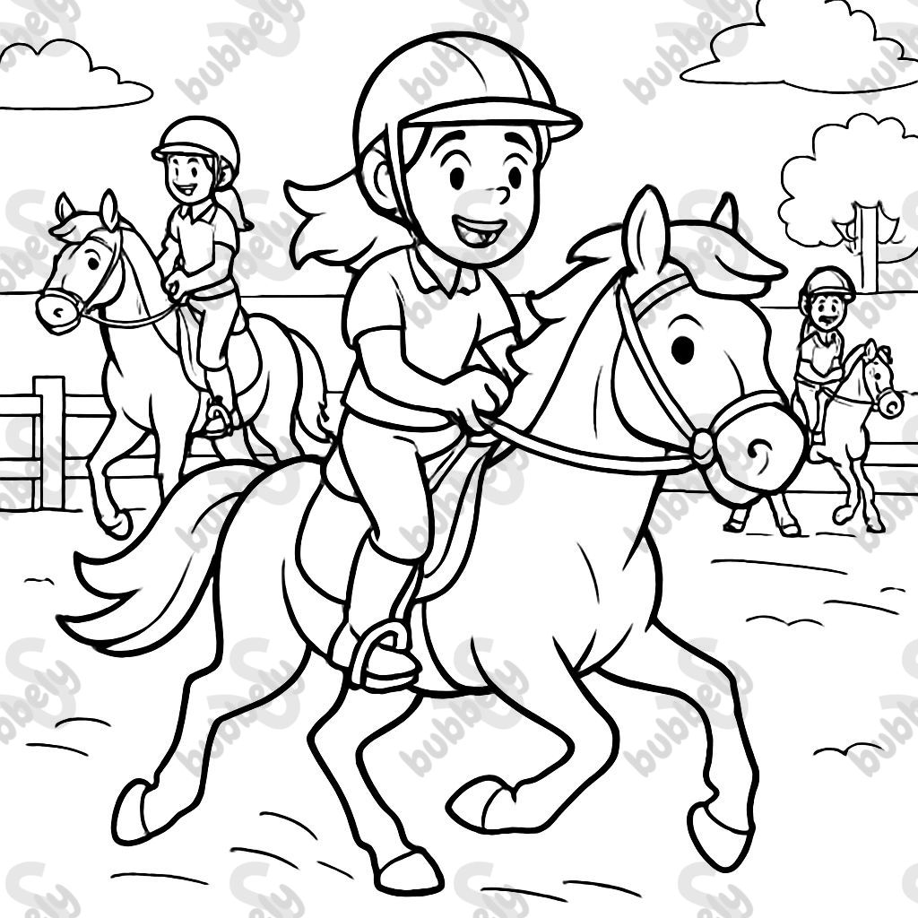 A group of female riders, wearing helmets, on their horses in a riding arena