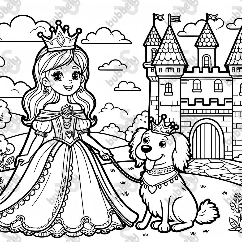 Une reine dans le château avec un chien