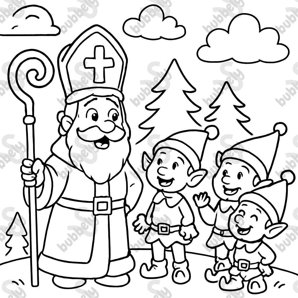 Nikolaus talking with his helper elves