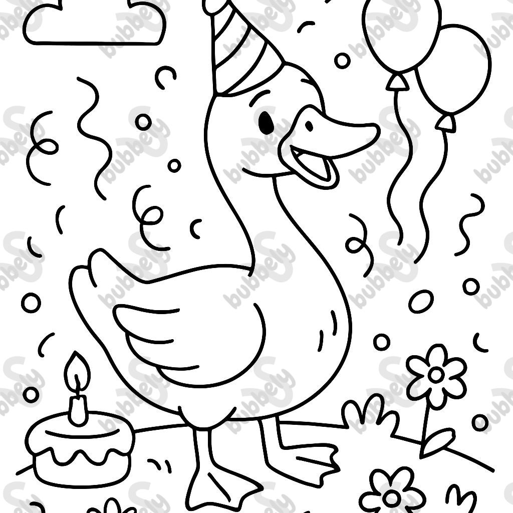 A goose with a birthday hat