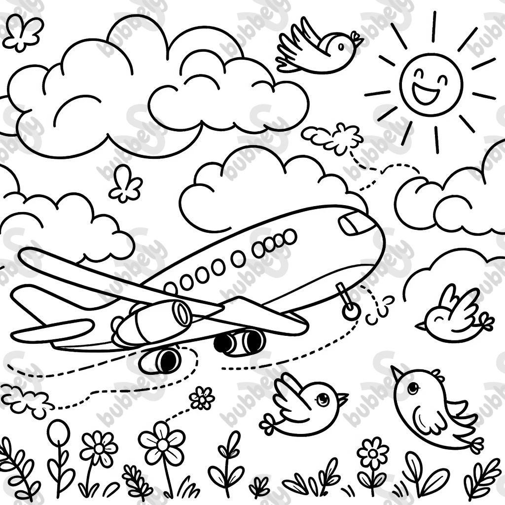 Birds flying near an airplane