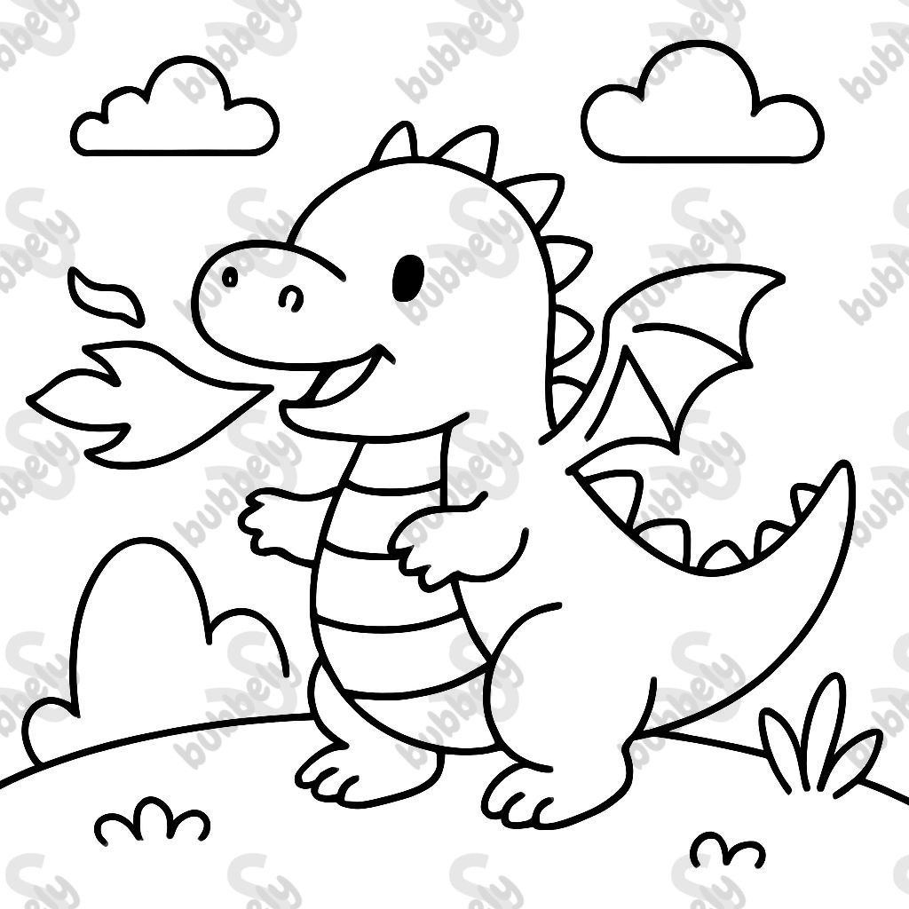 a small fat dragon that looks friendly and spits fire