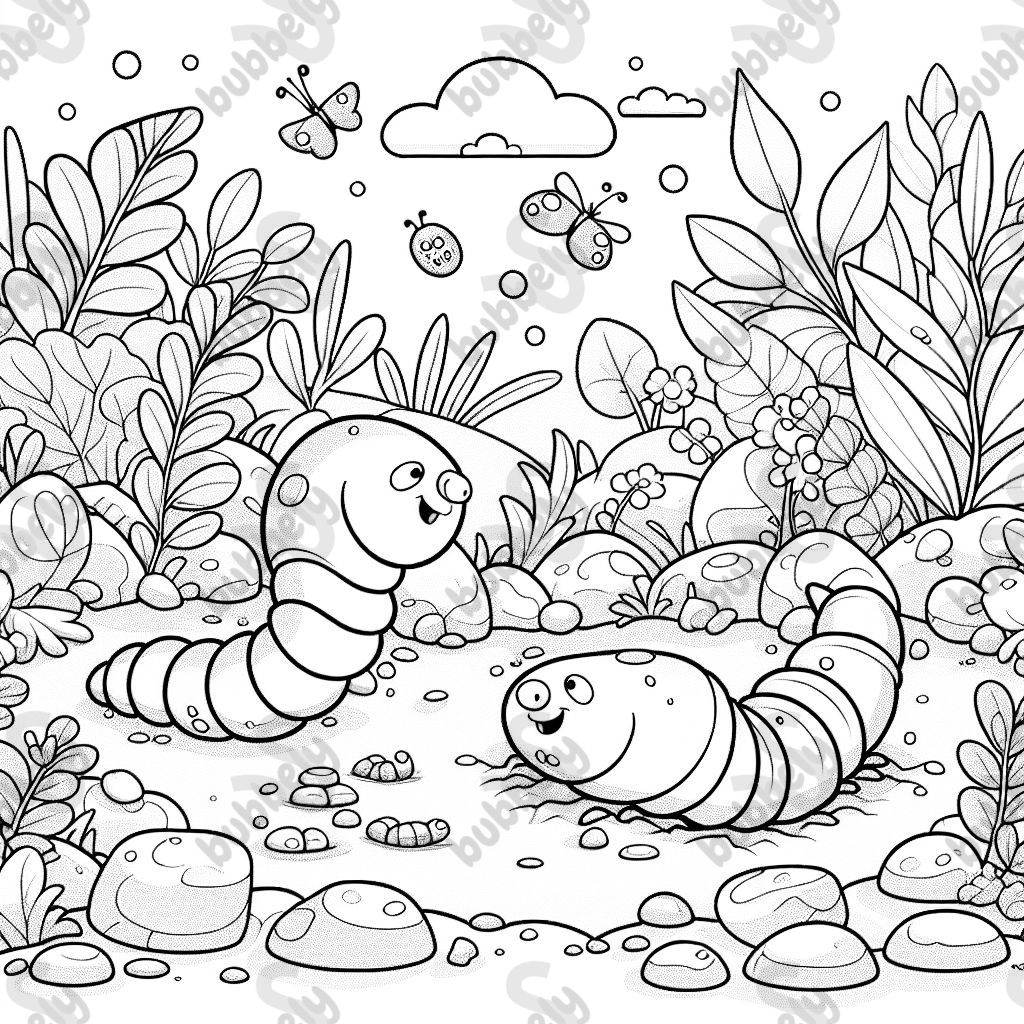 Two earthworms and various beetles underground