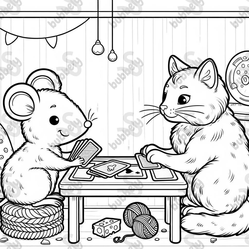 a mouse and a cat playing cards