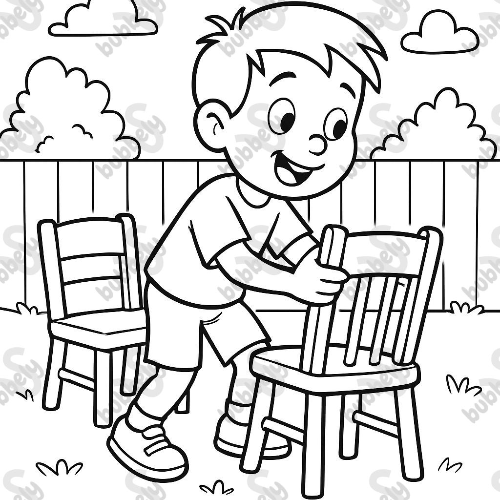 A little boy setting out chairs.