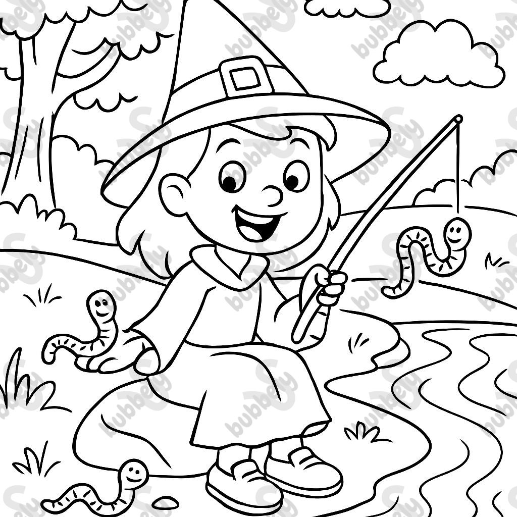 witch by river with worms