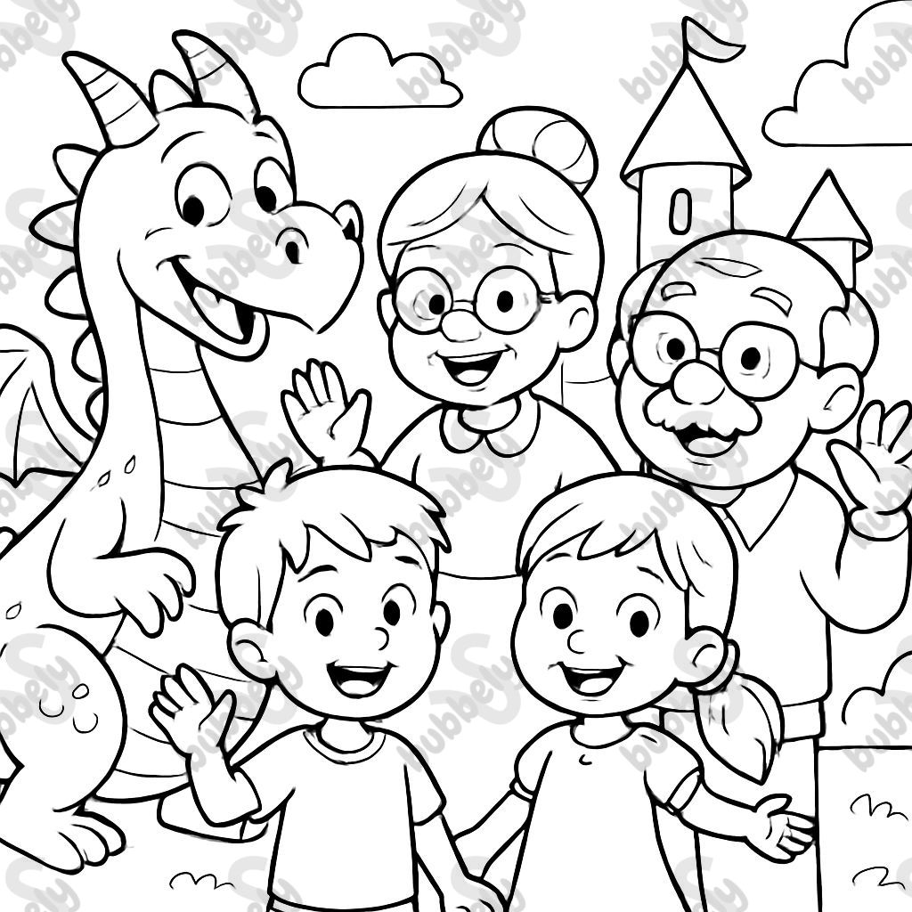 Dragon, Grandma, Grandpa, Boy, Girl, Castle