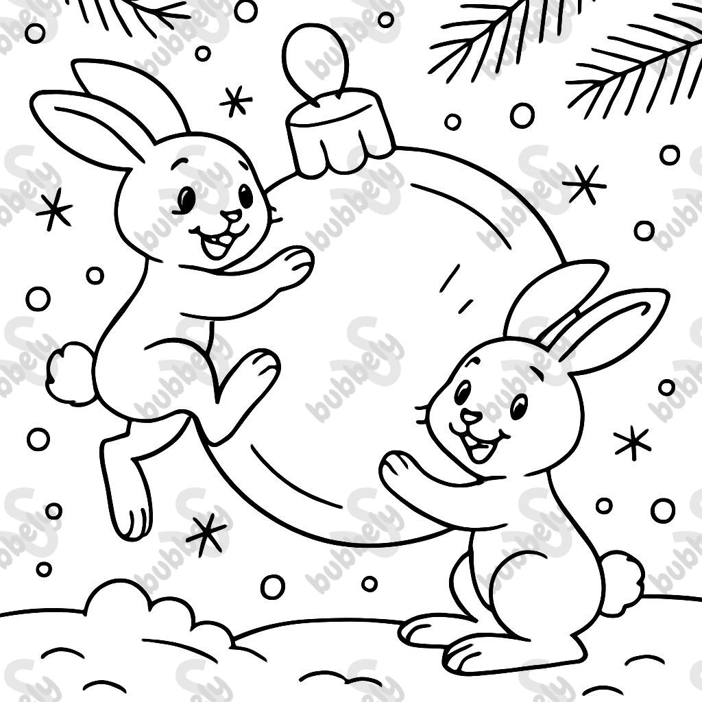 Boule de Noël avec deux lapins