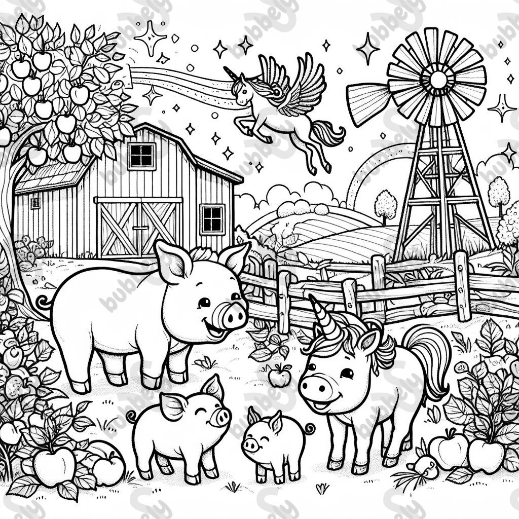 Des porcelets et des licornes dans une ferme