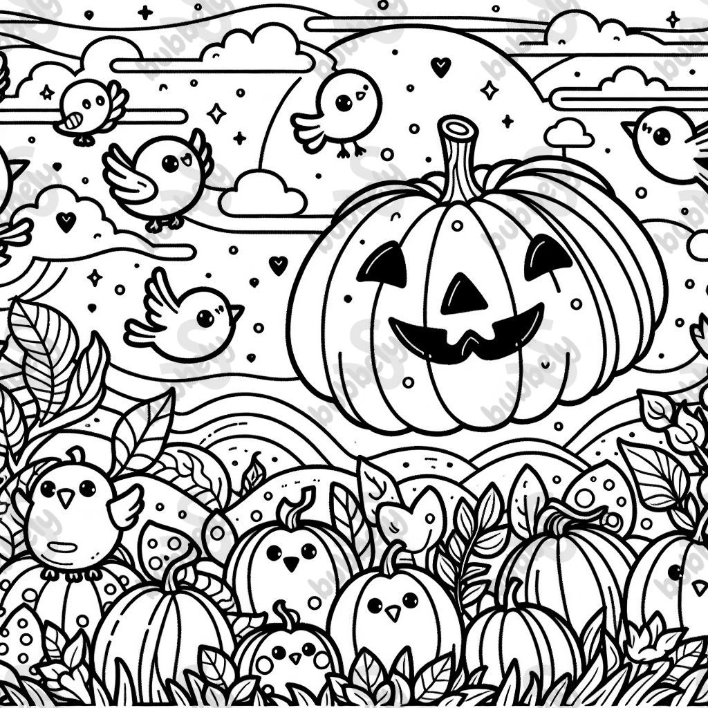 pumpkin floating with birds