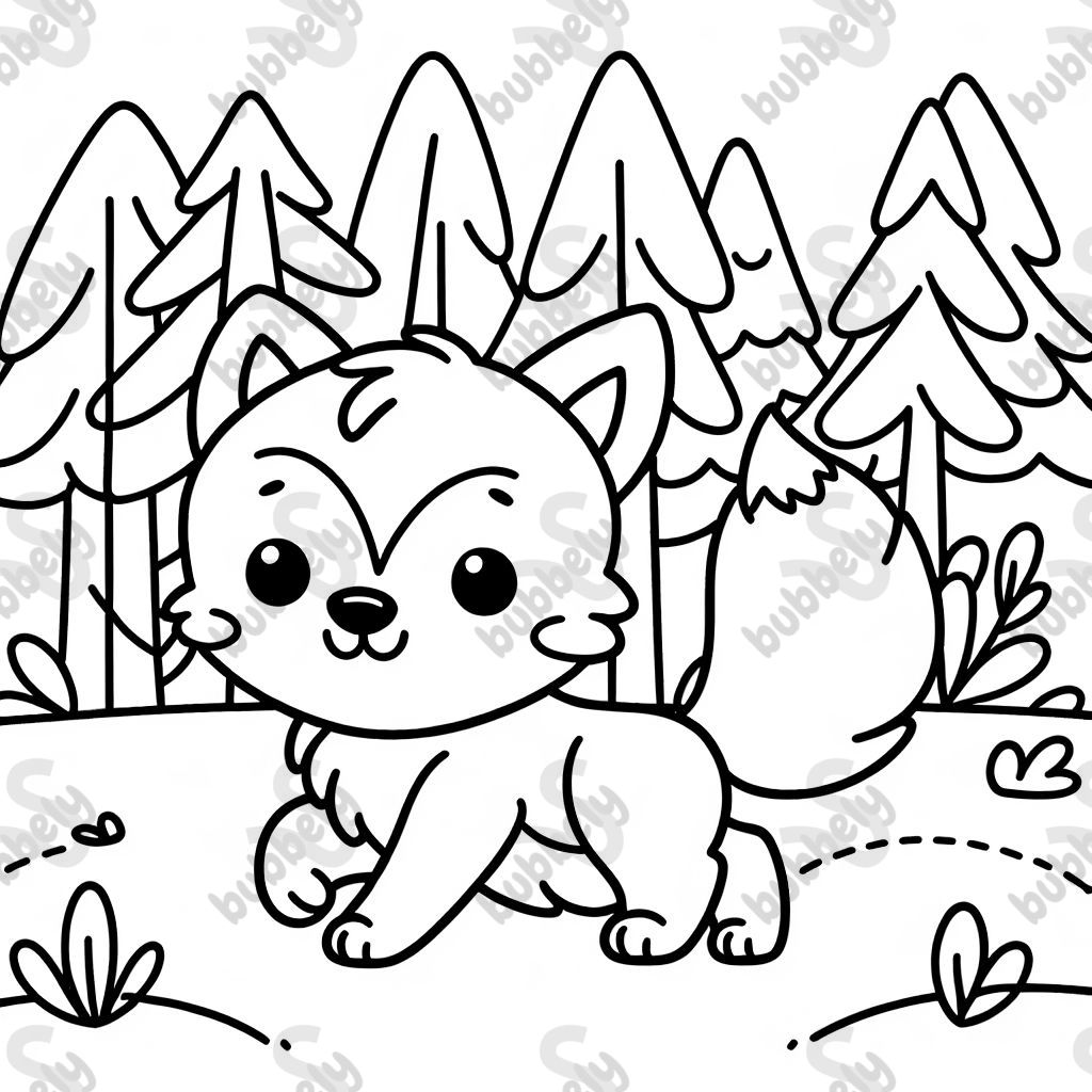 one little wolf woking in the woods