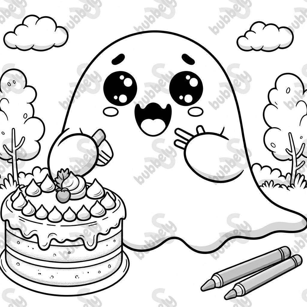cute ghost having cake