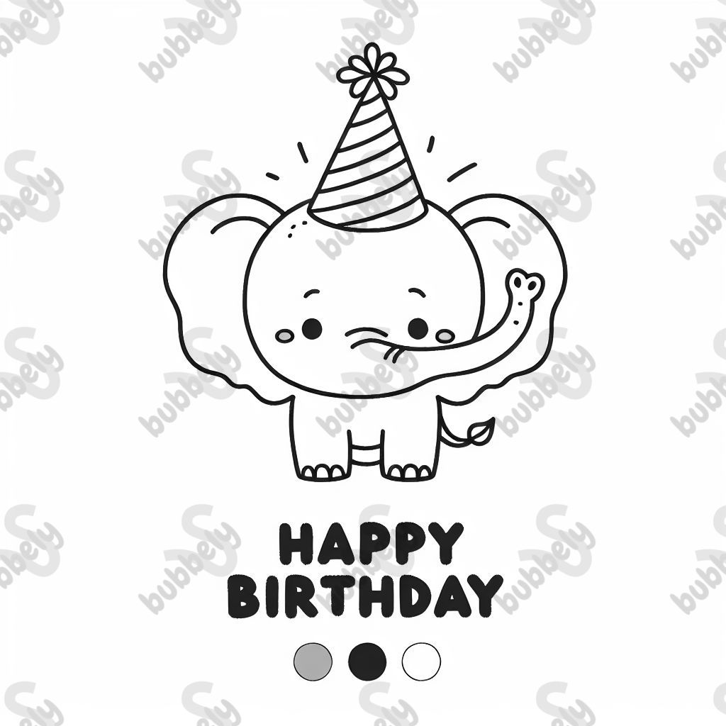 elephant wearing party hat saying happy birthday
