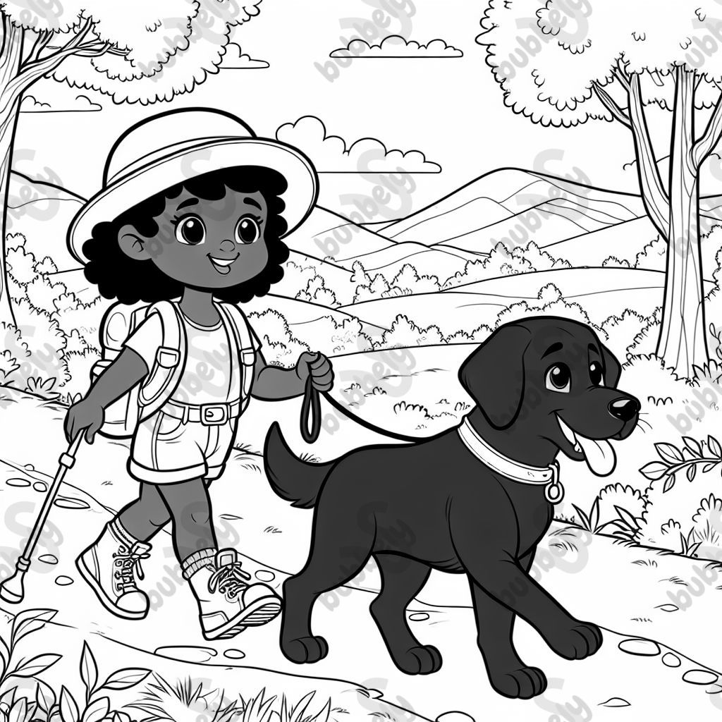 black lab and girl hiking