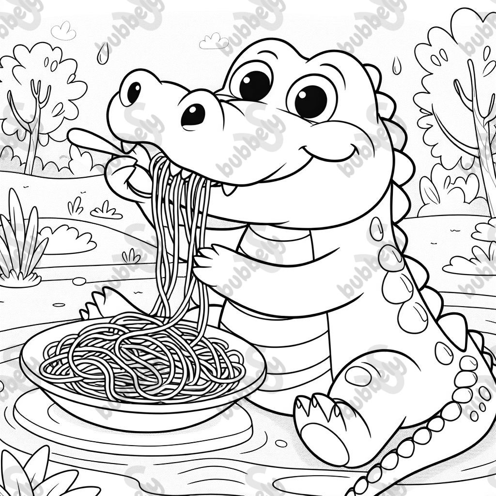 a crocodile eating spaghetti