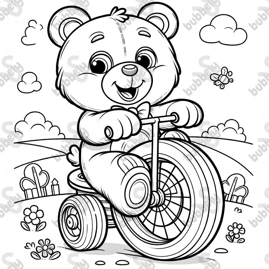 Bear on a big wheel 