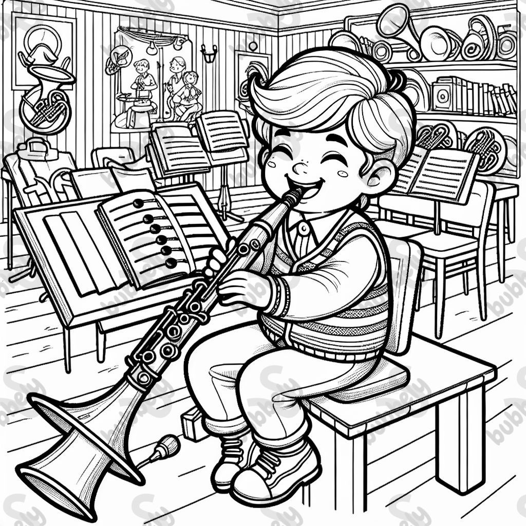 Ein Junge der im Musikverein spielt. Er spielt fagott