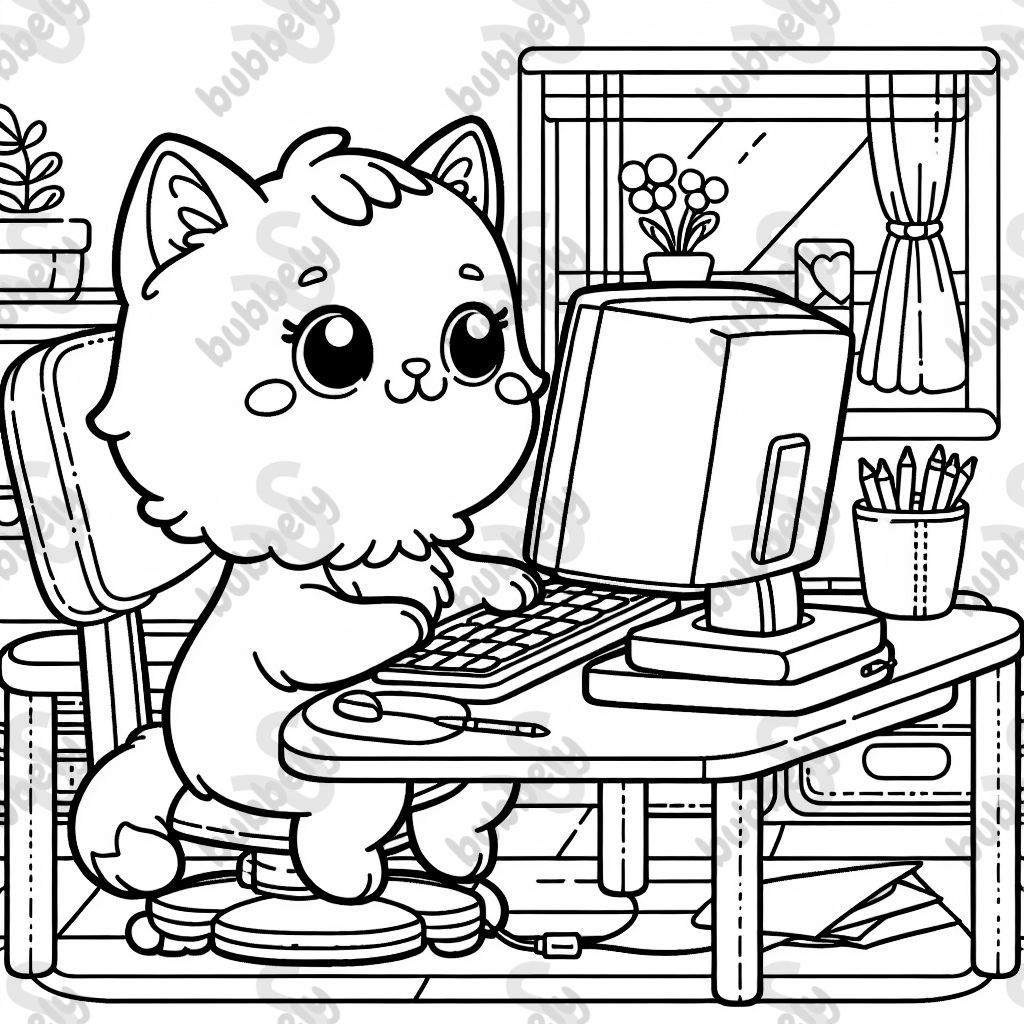 a kitty cat using a computer