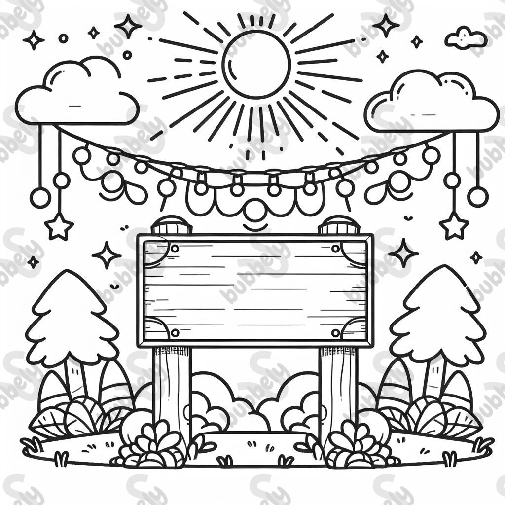 Blank sign with garland