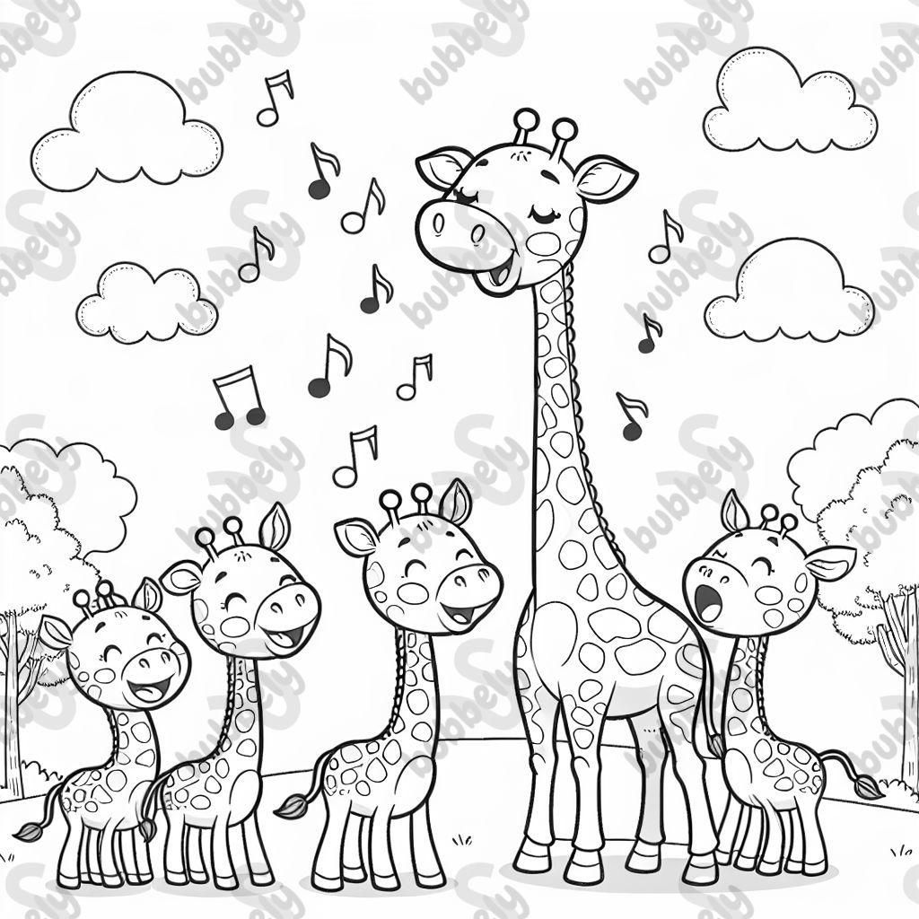 Family of giraffes singing