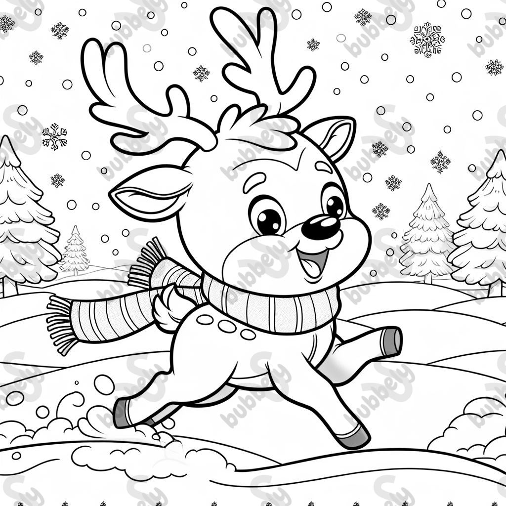 a reindeer playing in the snow