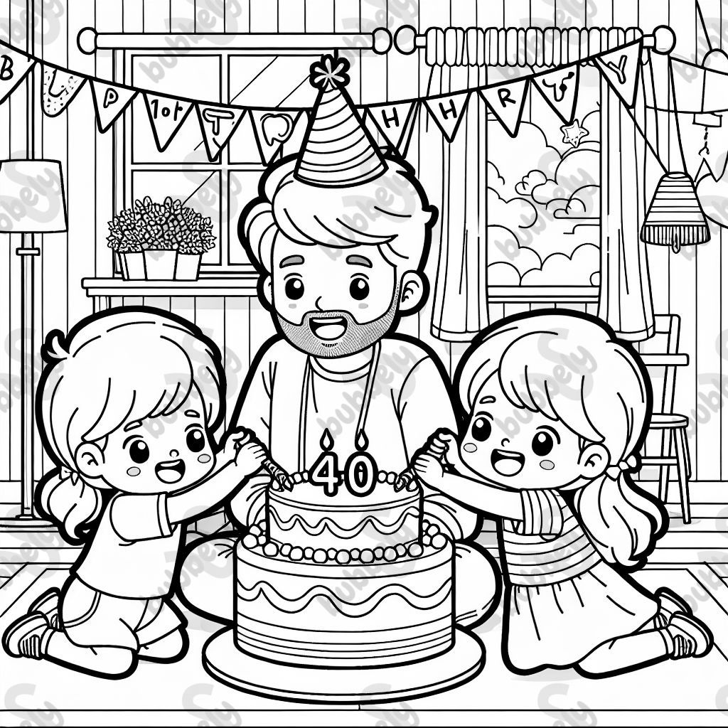 A dad celebrating his 40th birthday with his two children