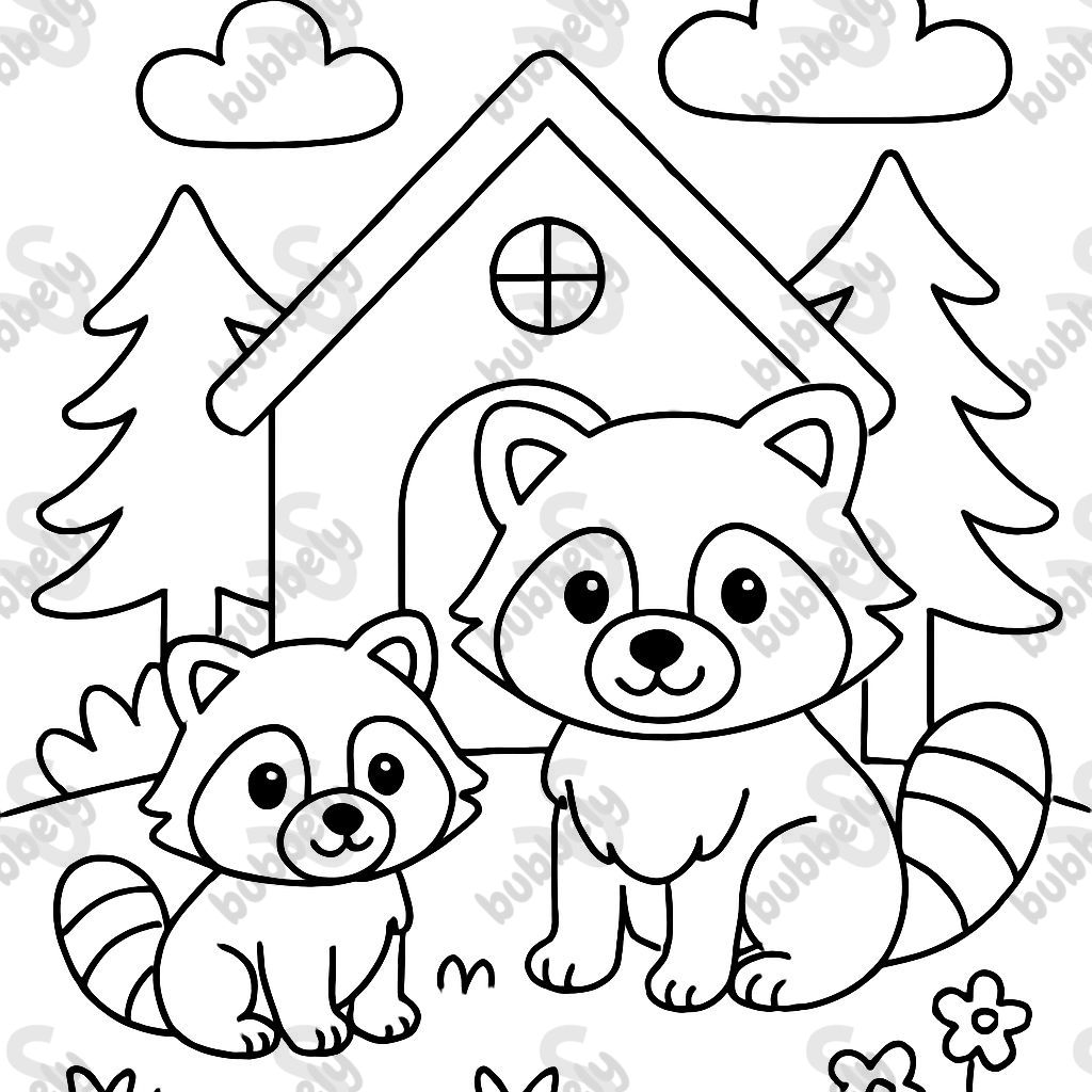 Marderhunde in einem häuschen im wald Marderhunde in einem häuschen im wald