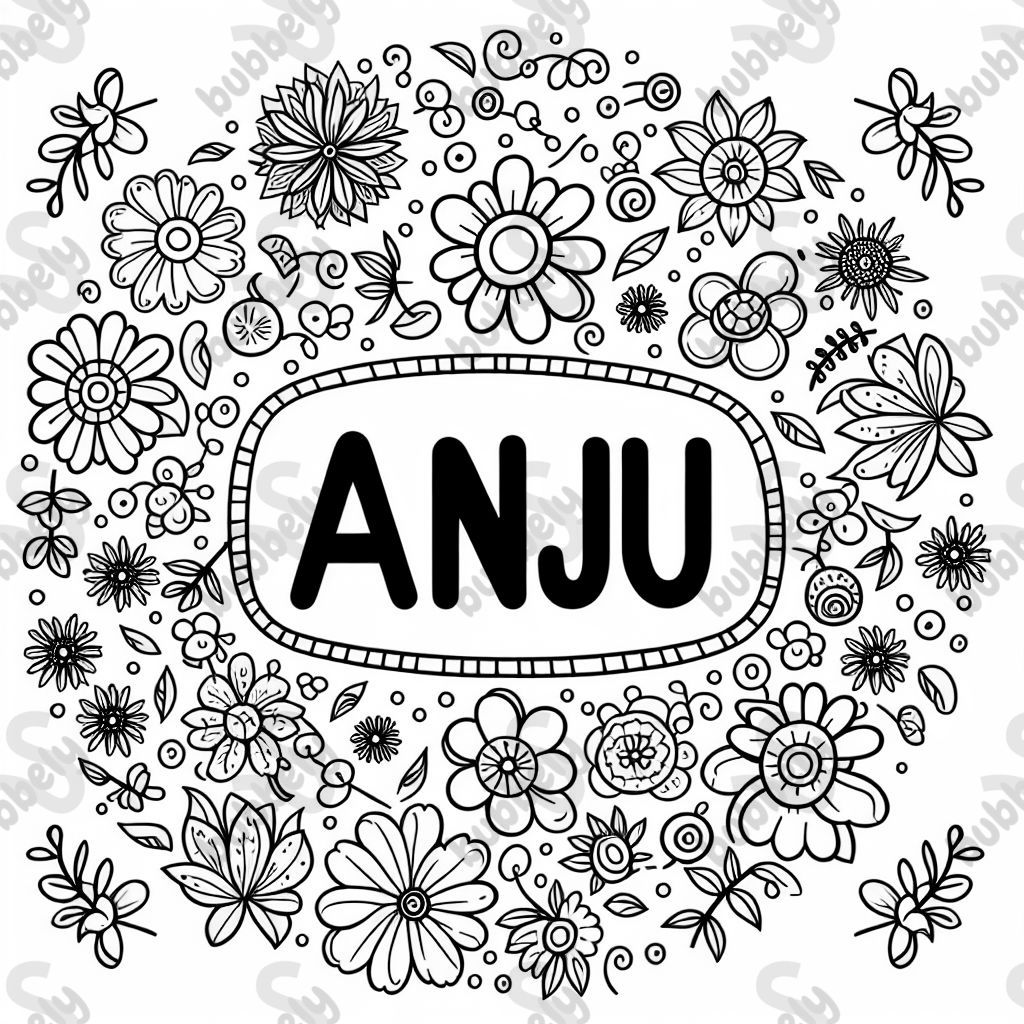 The name Anju with flowers