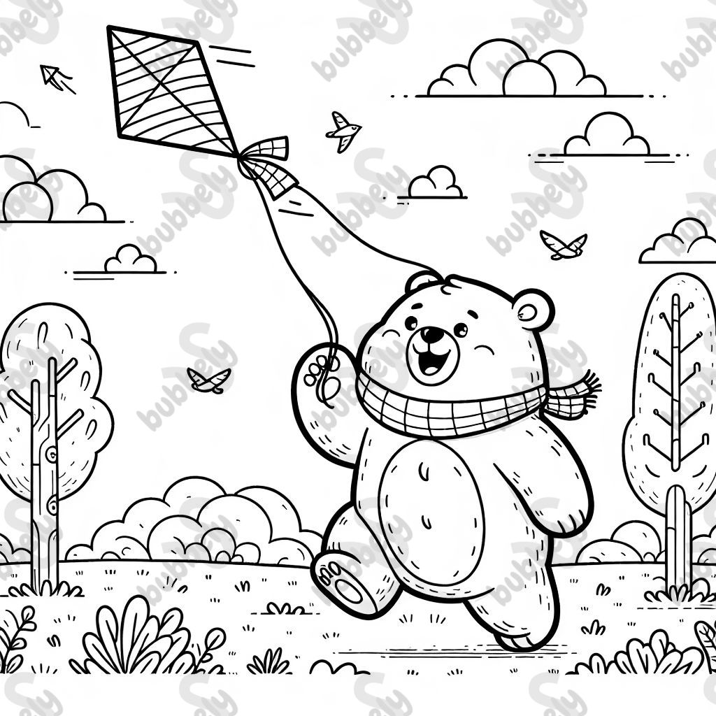 Bear flying a kite