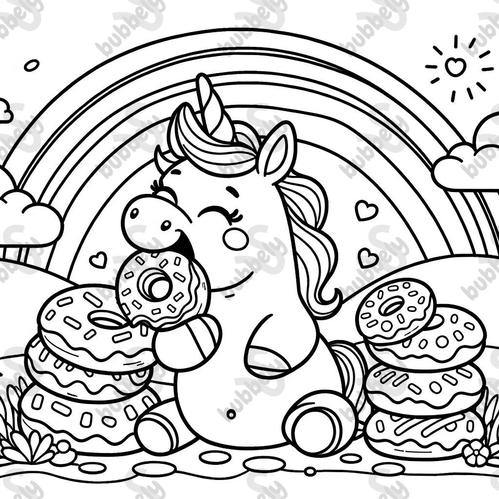 a unicorn eating donuts