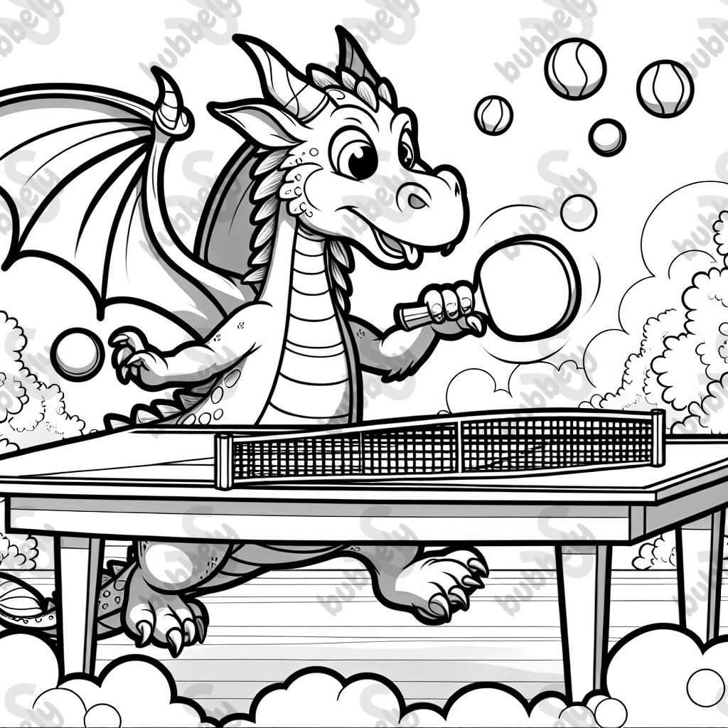 Einen Drachen der Tischtennis spielt