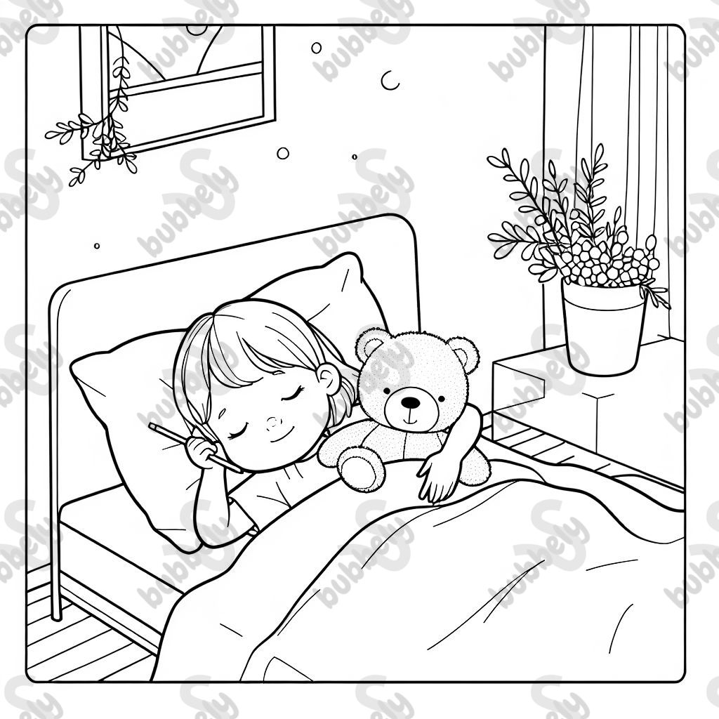 a girl sleep with her teddy bear
