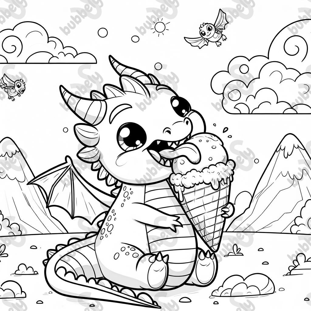 einen Drachen, der ein Waffeleis isst