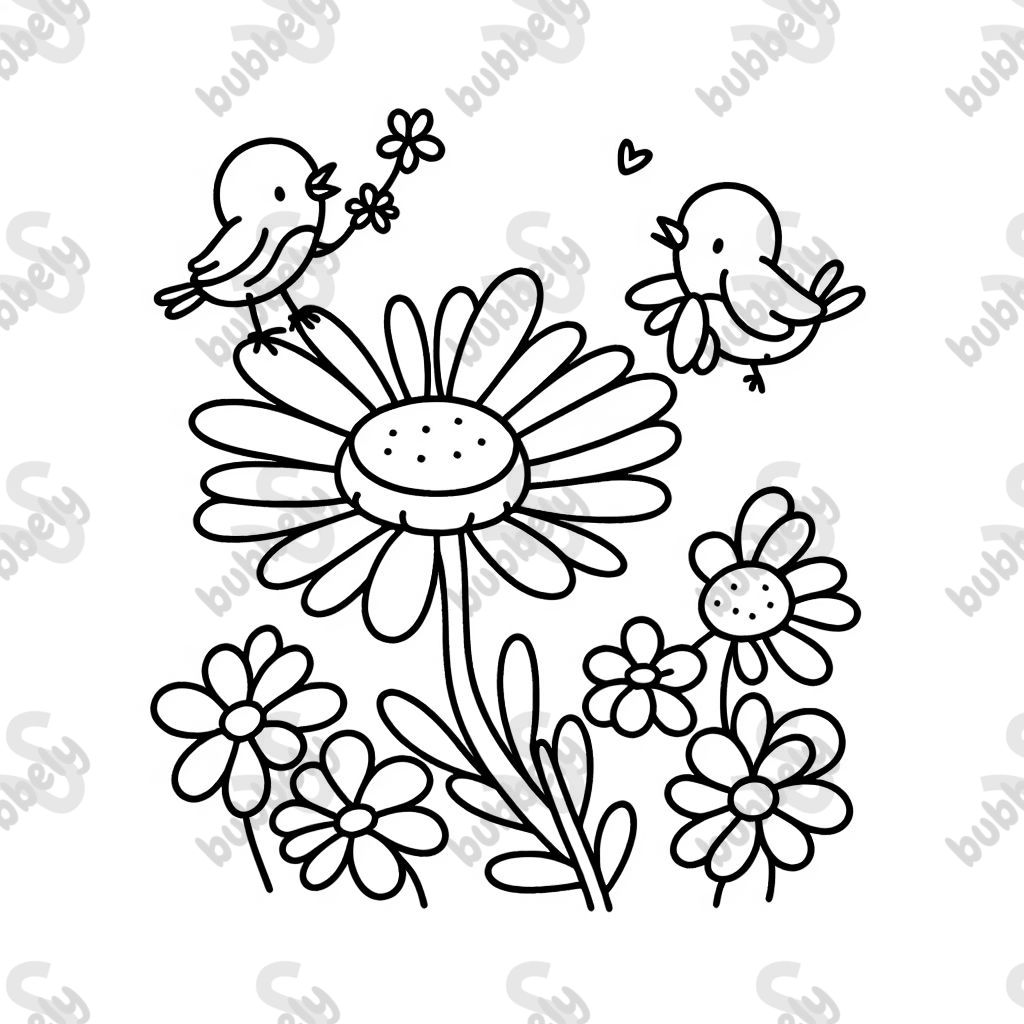 daisy flower and birds