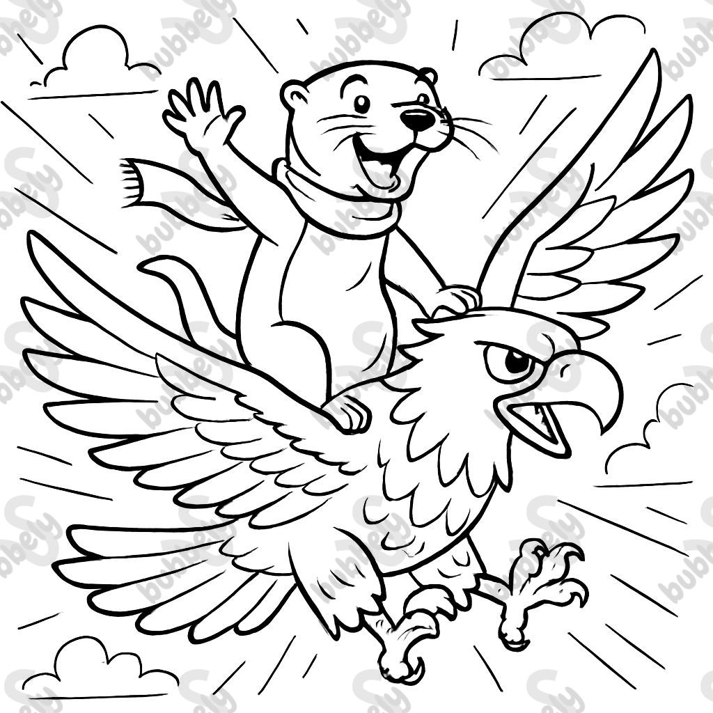 An otter flying on an eagle wearing a scarf.