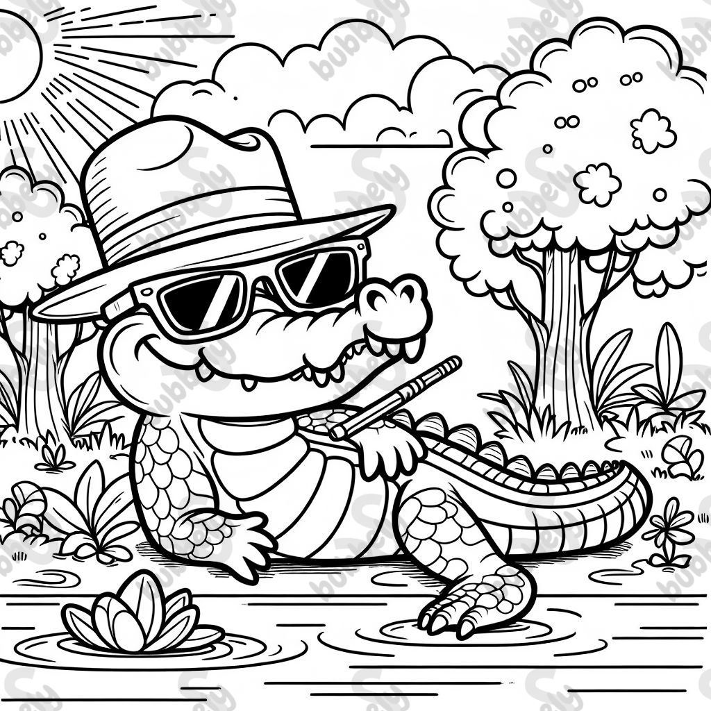 Krokodil mit hut und sonnen brille