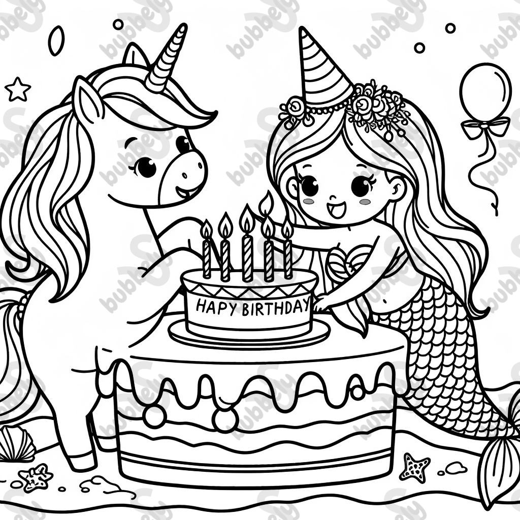 unicorn and mermaid birthday celebration cardbration