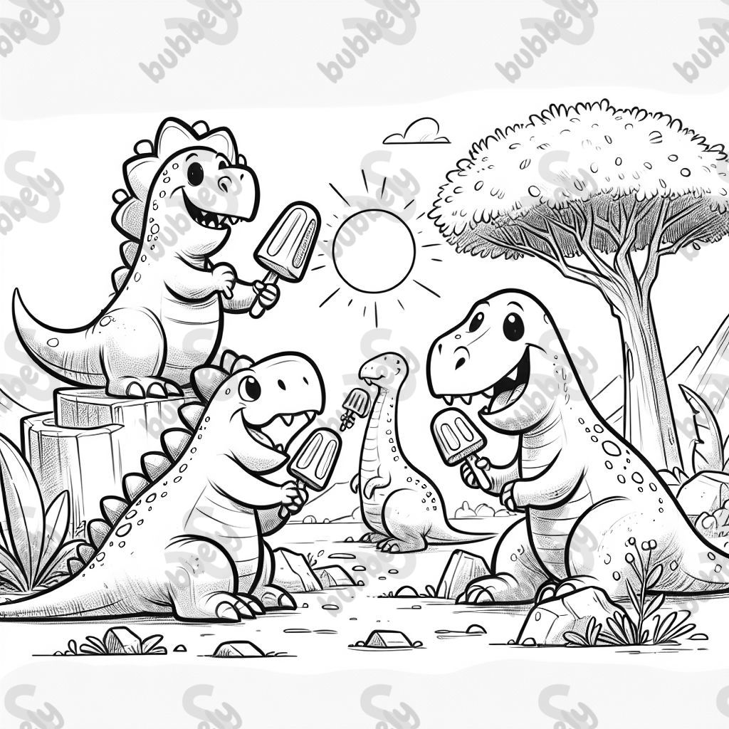 Happy dinosaurs eating popsickles 