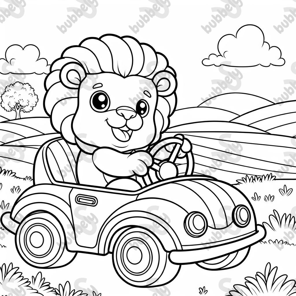 A lion riding in a car